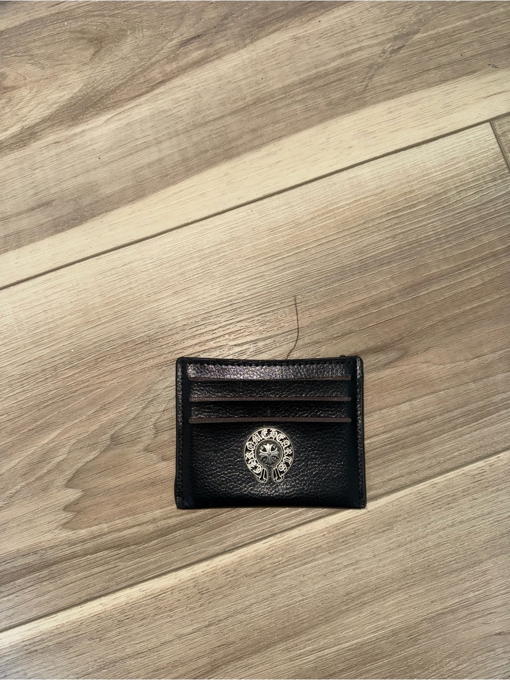 Chrome hearts Leather Black Card Holder with Silver Medallion